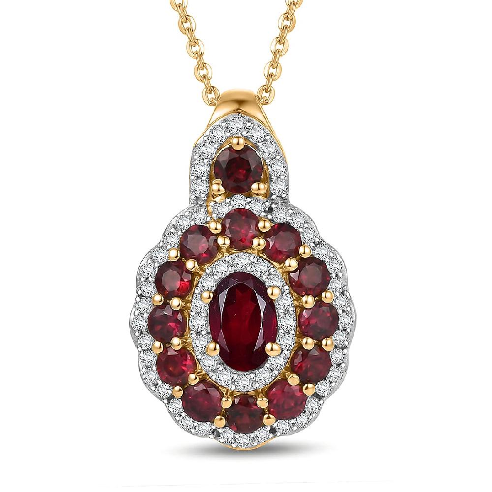 shop lc D'Joy Premium Anthill Garnet and Moissanite 2.10 ctw Crimson Bloom Pendant Necklace 20 Inches in 18K Vermeil Yellow Gold Over Sterling Silver (Del. in 5-7 Days)