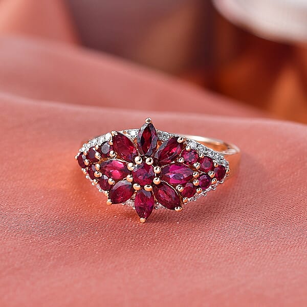 Shop Lc D'Joy Premium Anthill Garnet And Moissanite 2.30 Ctw Floral Embrace Ring In 18K Vermeil Rose Gold Over Sterling Silver (Del. In 5-7 Days)