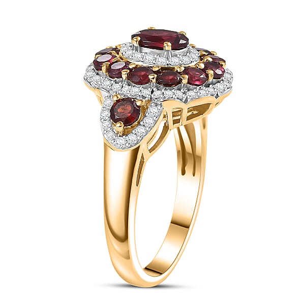 Shop Lc D'Joy Premium Anthill Garnet And Moissanite 2.40 Ctw Crimson Bloom Ring In 18K Vermeil Yellow Gold Over Sterling Silver