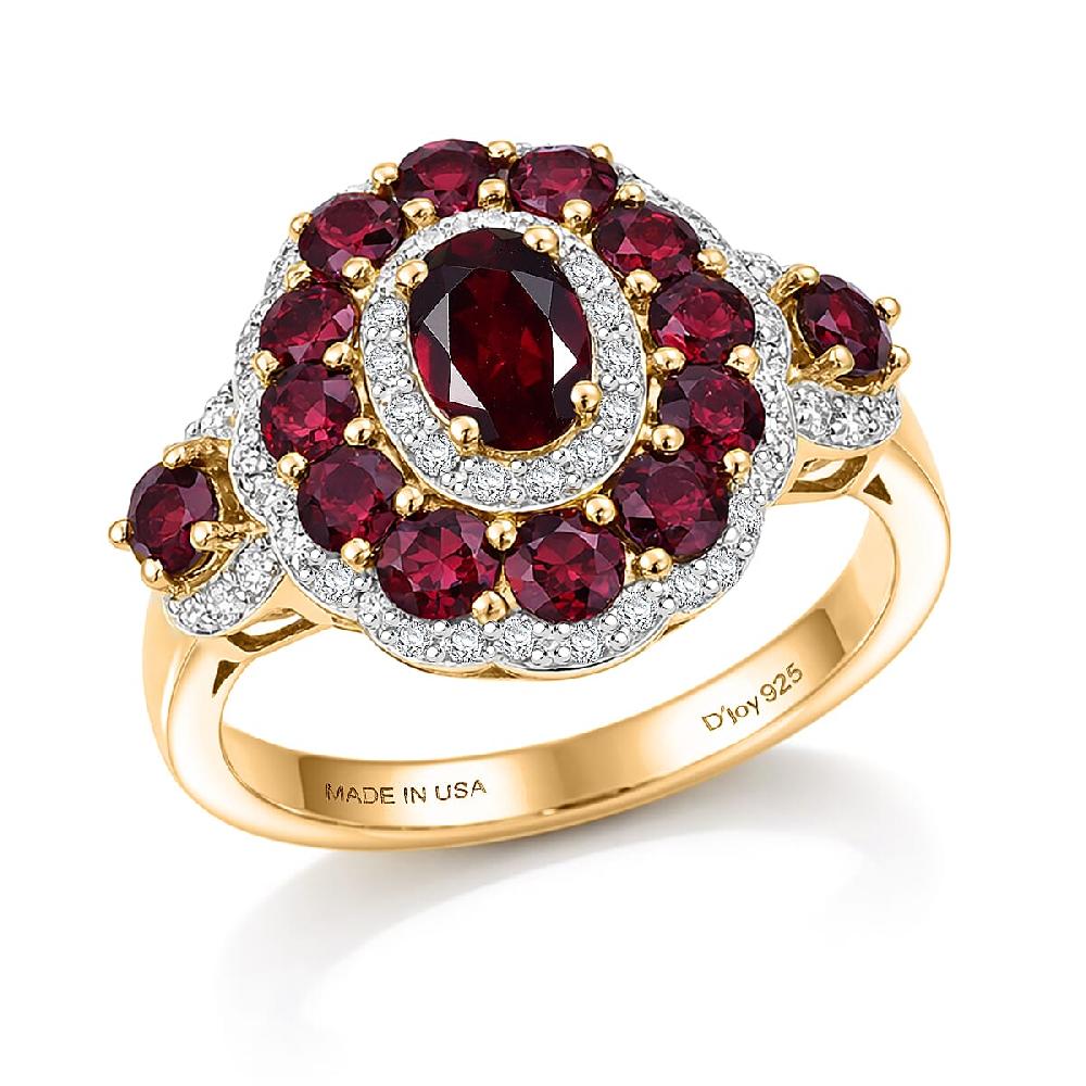 shop lc D'Joy Premium Anthill Garnet and Moissanite 2.40 ctw Crimson Bloom Ring in 18K Vermeil Yellow Gold Over Sterling Silver