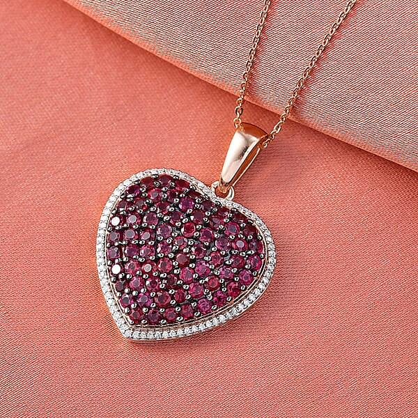 Shop Lc D'Joy Premium Anthill Garnet And Moissanite 3.50 Ctw Heart Pendant Necklace 20 Inches In 18K Vermeil Rose Gold Over Sterling Silver (Del. In 5-7 Days)