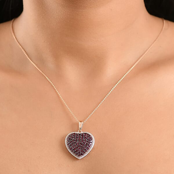 Shop Lc D'Joy Premium Anthill Garnet And Moissanite 3.50 Ctw Heart Pendant Necklace 20 Inches In 18K Vermeil Rose Gold Over Sterling Silver (Del. In 5-7 Days)