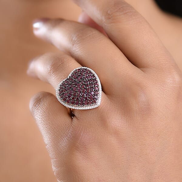 Shop Lc D'Joy Premium Anthill Garnet And Moissanite 3.50 Ctw Heart Ring In 18K Vermeil Rose Gold Over Sterling Silver (Del. In 5-7 Days)
