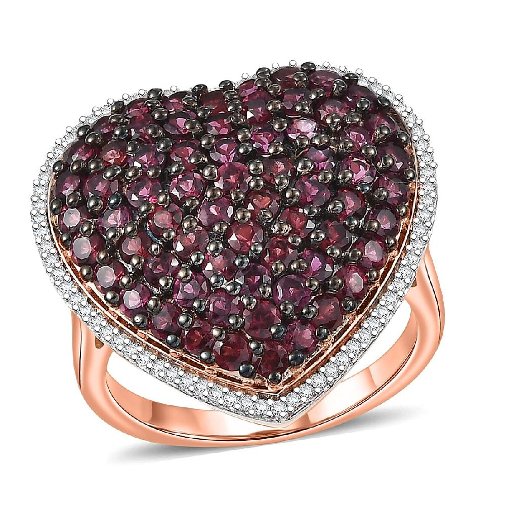 shop lc D'Joy Premium Anthill Garnet and Moissanite 3.50 ctw Heart Ring in 18K Vermeil Rose Gold Over Sterling Silver (Del. in 5-7 Days)