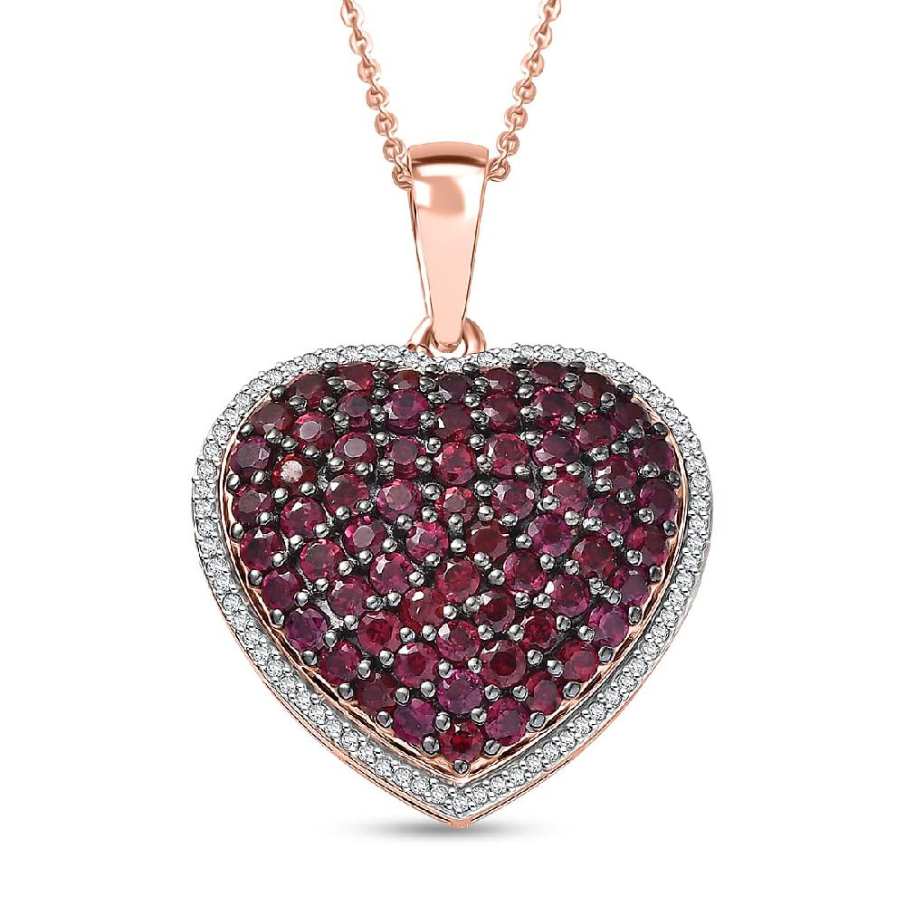 shop lc D'Joy Premium Anthill Garnet and Moissanite 3.50 ctw Heart Pendant Necklace 20 Inches in 18K Vermeil Rose Gold Over Sterling Silver (Del. in 5-7 Days)