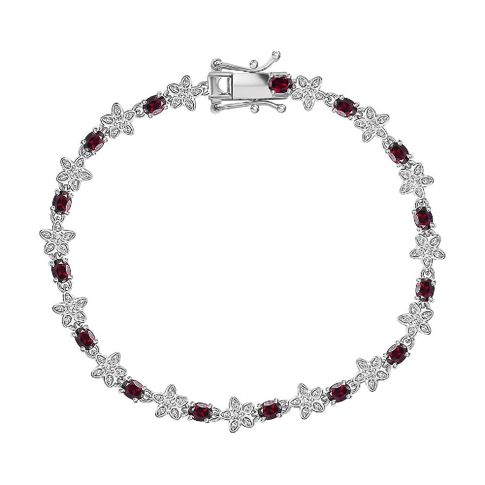shop lc D'Joy Premium Anthill Garnet and Moissanite 5.30 ctw Flower Bracelet in Rhodium Over Sterling Silver (7.25 In)