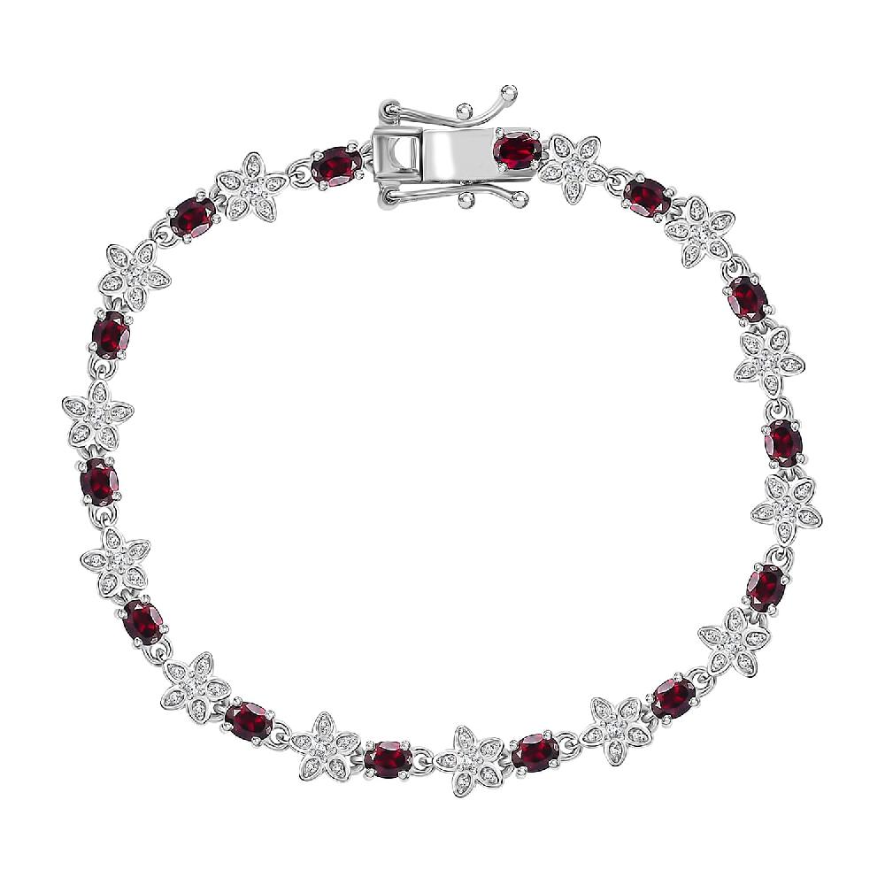 shop lc D'Joy Premium Anthill Garnet and Moissanite 6.00 ctw Flower Bracelet in Rhodium Over Sterling Silver (8.00 In)
