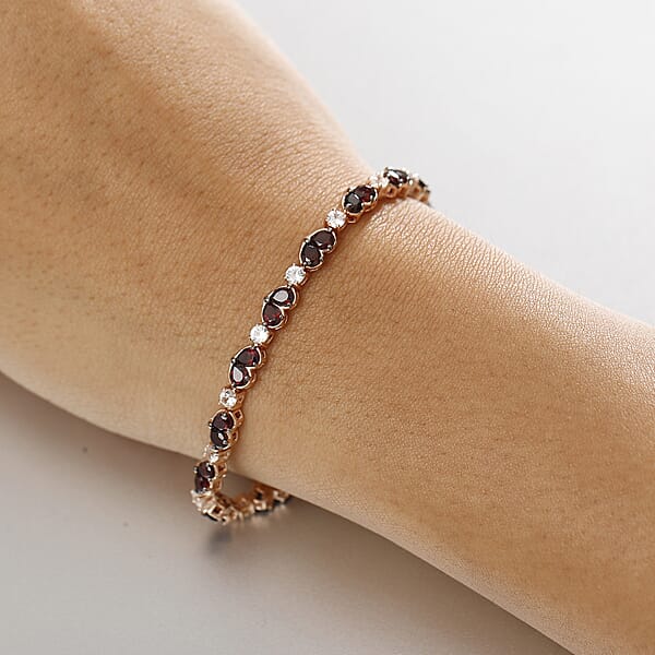 Shop Lc D'Joy Premium Anthill Garnet And White Zircon 7.85 Ctw Heart Bracelet In 18K Vermeil Rose Gold Over Sterling Silver (6.50 In)