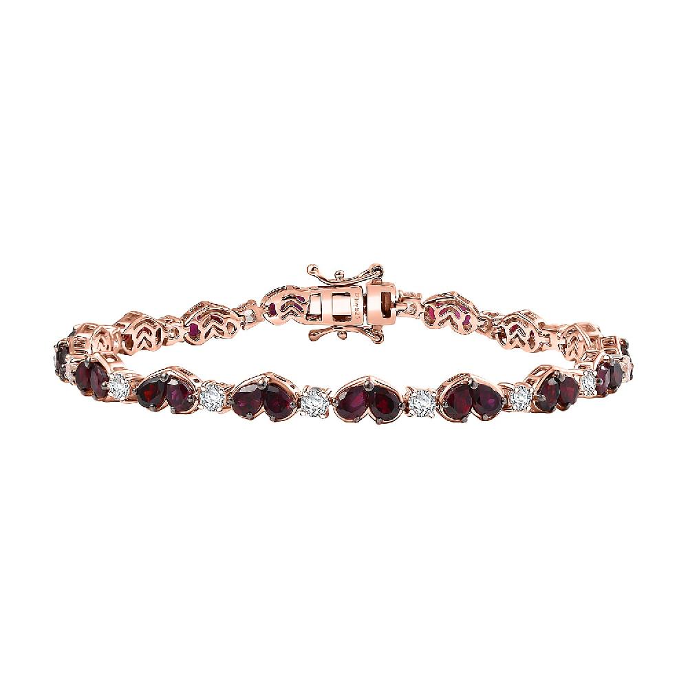 shop lc D'Joy Premium Anthill Garnet and White Zircon 7.85 ctw Heart Bracelet in 18K Vermeil Rose Gold Over Sterling Silver (6.50 In)