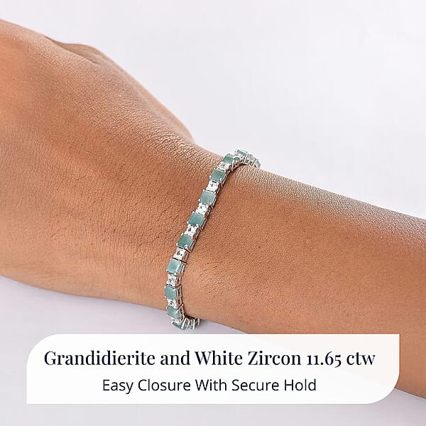Shop Lc D'Joy Premium Asscher Cut Grandidierite And White Zircon 11.65 Ctw Art Deco Bracelet In Rhodium Over Sterling Silver (6.50 In)