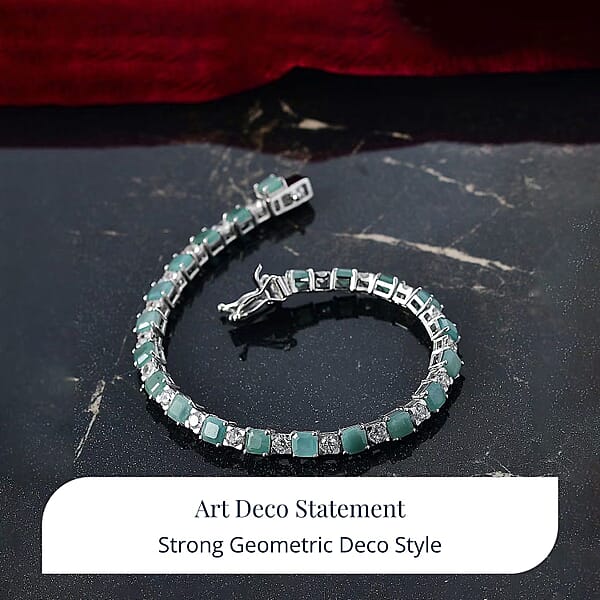 Shop Lc D'Joy Premium Asscher Cut Grandidierite And White Zircon 11.65 Ctw Art Deco Bracelet In Rhodium Over Sterling Silver (6.50 In)