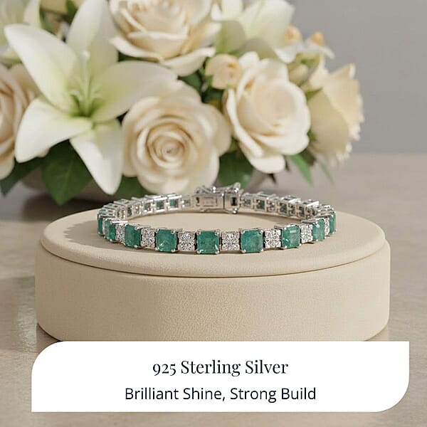 Shop Lc D'Joy Premium Asscher Cut Grandidierite And White Zircon 11.65 Ctw Art Deco Bracelet In Rhodium Over Sterling Silver (6.50 In)