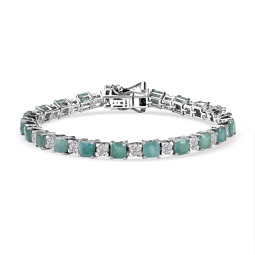 shop lc D'Joy Premium Asscher Cut Grandidierite and White Zircon 11.65 ctw Art Deco Bracelet in Rhodium Over Sterling Silver (6.50 In)