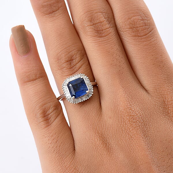 Shop Lc D'Joy Premium Asscher Cut Kashmir Kyanite And Diamond 3.35 Ctw Stargate Majesty Ring In Rhodium Over Sterling Silver