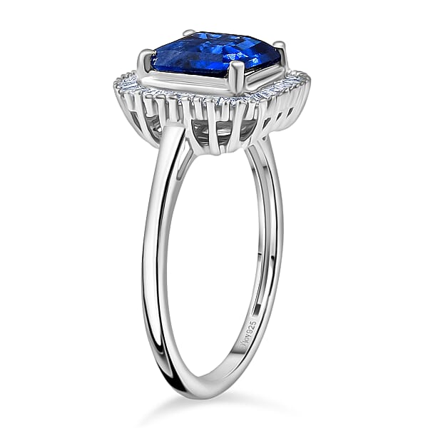 Shop Lc D'Joy Premium Asscher Cut Kashmir Kyanite And Diamond 3.35 Ctw Stargate Majesty Ring In Rhodium Over Sterling Silver