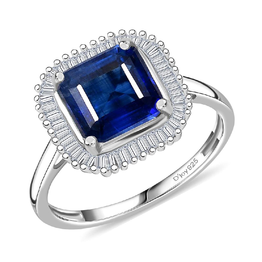 shop lc D'Joy Premium Asscher Cut Kashmir Kyanite and Diamond 3.35 ctw Stargate Majesty Ring in Rhodium Over Sterling Silver