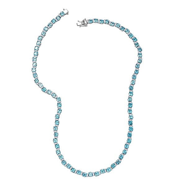 Shop Lc D'Joy Premium Betroka Blue Apatite And Moissanite 29.50 Ctw Sea Waves Necklace In Rhodium Over Sterling Silver 18 Inches