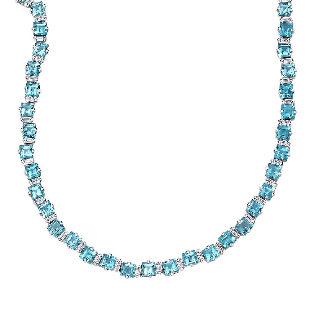 shop lc D'Joy Premium Betroka Blue Apatite and Moissanite 29.50 ctw Sea Waves Necklace in Rhodium Over Sterling Silver 18 Inches