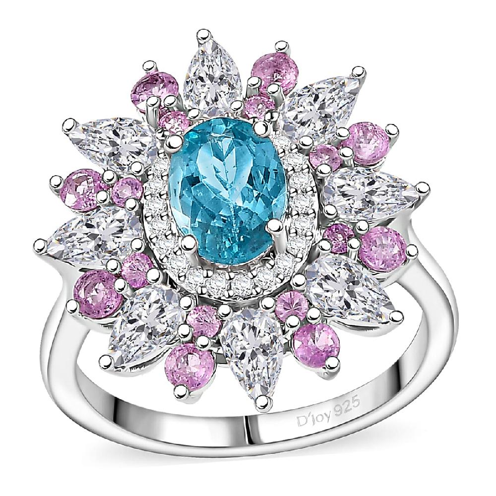 shop lc D'Joy Premium Betroka Blue Apatite and Multi Gemstone 3.70 ctw Floral Ring in Rhodium Over Sterling Silver