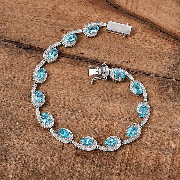 Shop Lc D'Joy Premium Betroka Blue Apatite And White Zircon 6.80 Ctw Sea Waves Bracelet In Rhodium Over Sterling Silver (6.50 In)