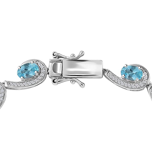Shop Lc D'Joy Premium Betroka Blue Apatite And White Zircon 6.80 Ctw Sea Waves Bracelet In Rhodium Over Sterling Silver (6.50 In)