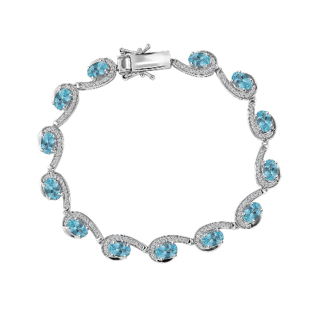shop lc D'Joy Premium Betroka Blue Apatite and White Zircon 6.80 ctw Sea Waves Bracelet in Rhodium Over Sterling Silver (6.50 In)