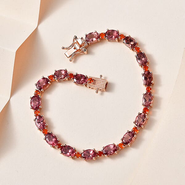 Shop Lc D'Joy Premium Blush Apatite And Jalisco Fire Opal Bracelet In Vermeil Rose Gold Over Sterling Silver (7.25 In) 15.15 Ctw