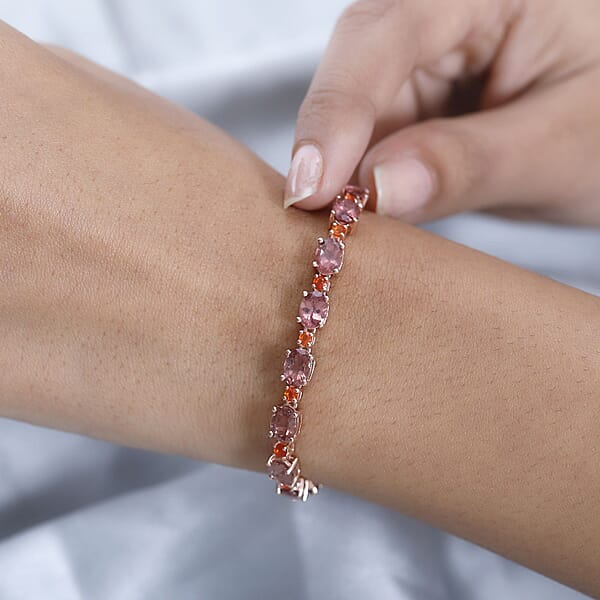 Shop Lc D'Joy Premium Blush Apatite And Jalisco Fire Opal Bracelet In Vermeil Rose Gold Over Sterling Silver (7.25 In) 15.15 Ctw
