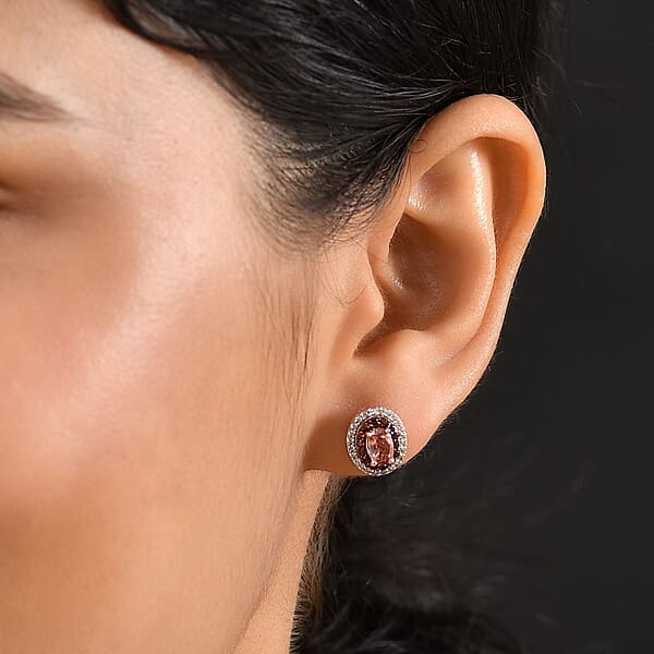 Shop Lc D'Joy Premium Blush Tourmaline White And Chocolate Zircon 1.75 Ctw Gilded Bloom Earrings In 18K Vermeil Rose Gold Over Sterling Silver