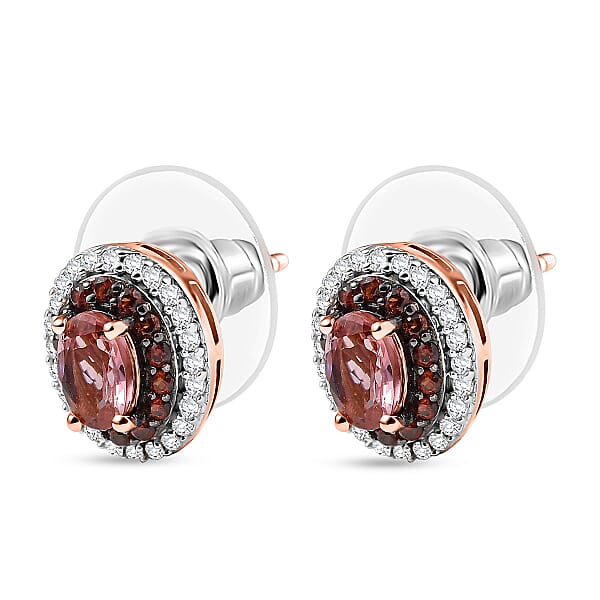 Shop Lc D'Joy Premium Blush Tourmaline White And Chocolate Zircon 1.75 Ctw Gilded Bloom Earrings In 18K Vermeil Rose Gold Over Sterling Silver