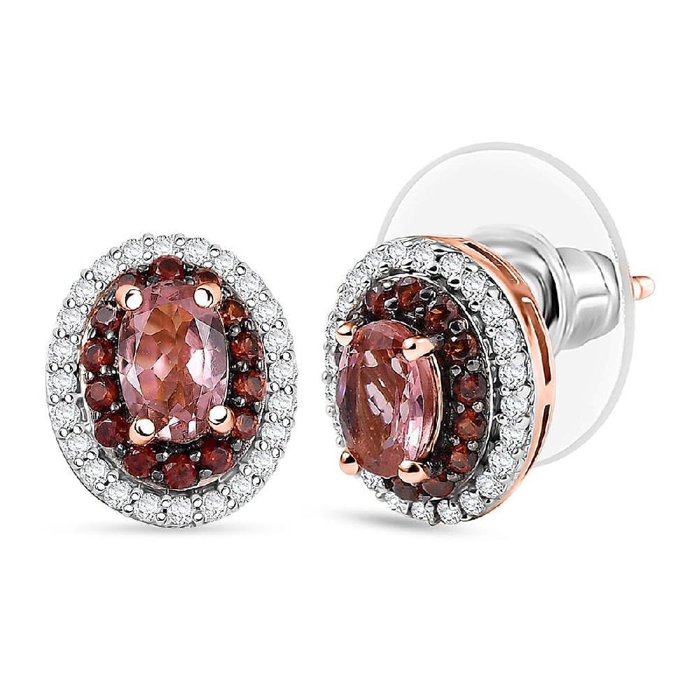 shop lc D'Joy Premium Blush Tourmaline White and Chocolate Zircon 1.75 ctw Gilded Bloom Earrings in 18K Vermeil Rose Gold Over Sterling Silver