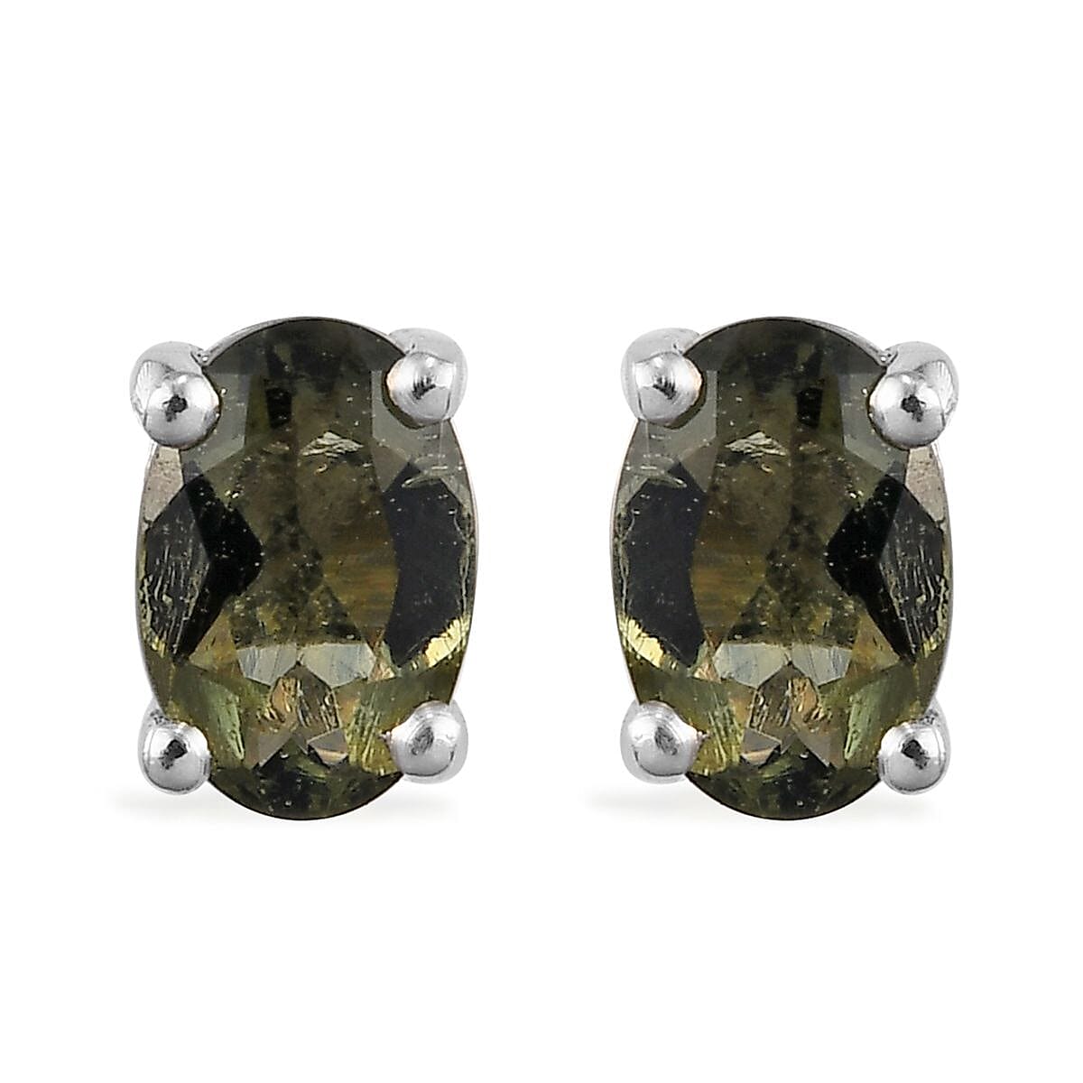 shop lc D'Joy Premium Bohemian Moldavite 0.75 ctw Earrings Stud Earrings Solitaire Studs Moldavite Earrings Sterling Silver Earrings