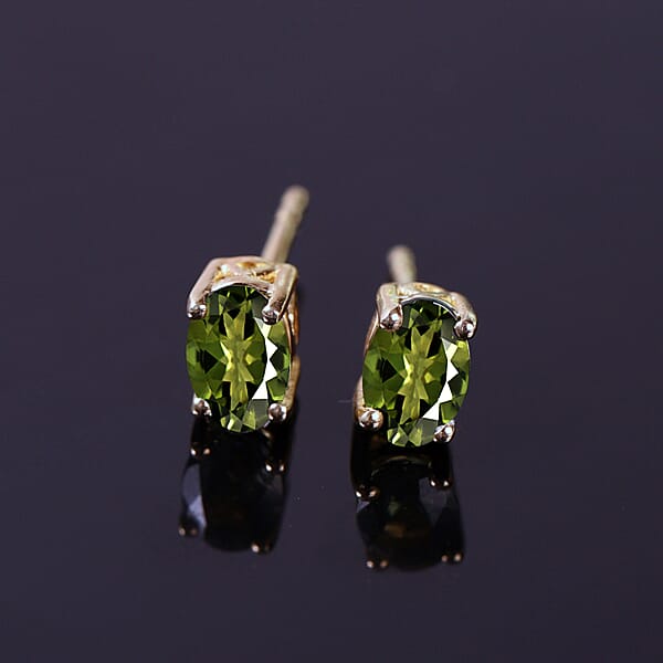 Shop Lc D'Joy Premium Bohemian Moldavite 0.75 Ctw Solitaire Stud Earrings In Vermeil Yellow Gold Over Sterling Silver