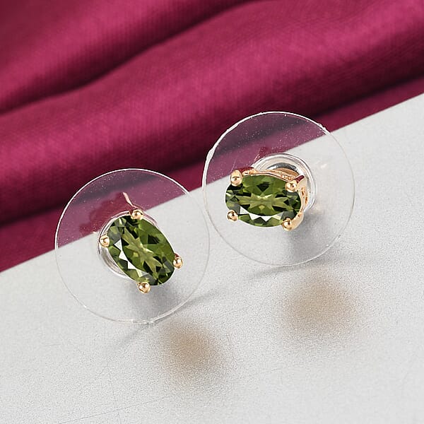Shop Lc D'Joy Premium Bohemian Moldavite 0.75 Ctw Solitaire Stud Earrings In Vermeil Yellow Gold Over Sterling Silver