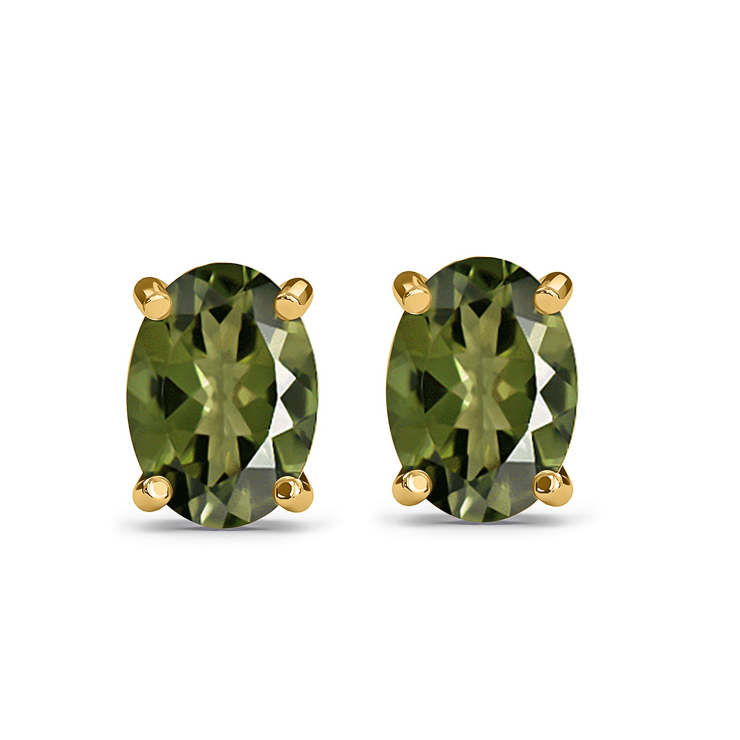 shop lc D'Joy Premium Bohemian Moldavite 0.75 ctw Solitaire Stud Earrings in Vermeil Yellow Gold Over Sterling Silver