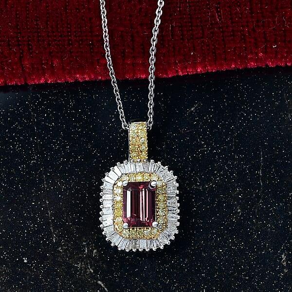 Shop Lc D'Joy Premium Byzantine Tourmaline Natural Yellow And White Diamond 1.60 Ctw Sunburst Halo Pendant Necklace 20 Inches In 18K Vermeil YG And Rhodium Over Sterling Silver