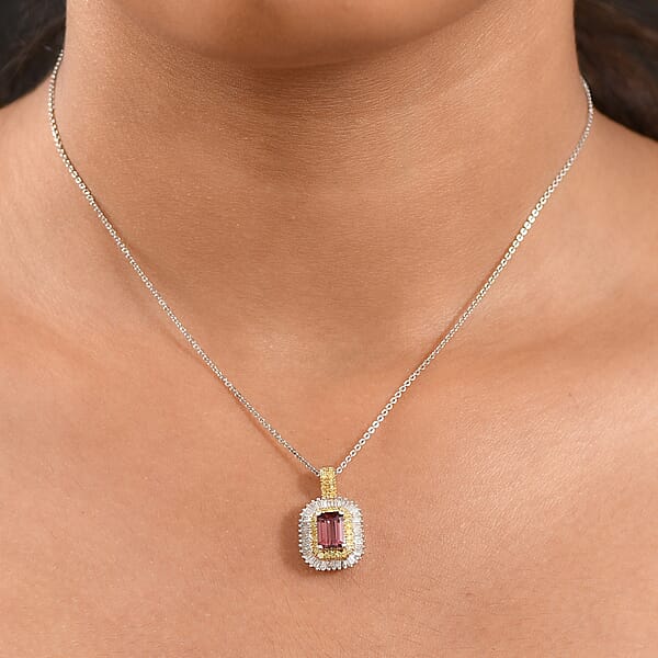 Shop Lc D'Joy Premium Byzantine Tourmaline Natural Yellow And White Diamond 1.60 Ctw Sunburst Halo Pendant Necklace 20 Inches In 18K Vermeil YG And Rhodium Over Sterling Silver