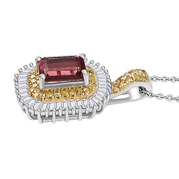Shop Lc D'Joy Premium Byzantine Tourmaline Natural Yellow And White Diamond 1.60 Ctw Sunburst Halo Pendant Necklace 20 Inches In 18K Vermeil YG And Rhodium Over Sterling Silver