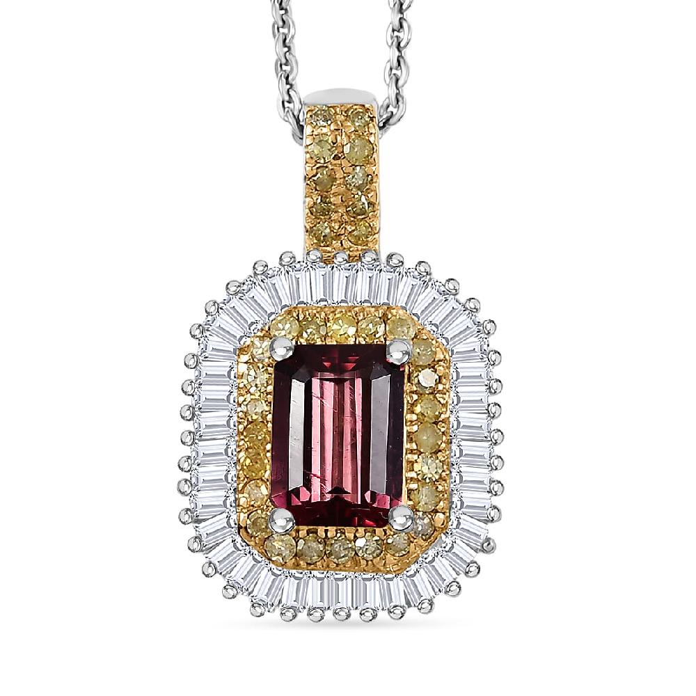 shop lc D'Joy Premium Byzantine Tourmaline Natural Yellow and White Diamond 1.60 ctw Sunburst Halo Pendant Necklace 20 Inches in 18K Vermeil YG and Rhodium Over Sterling Silver