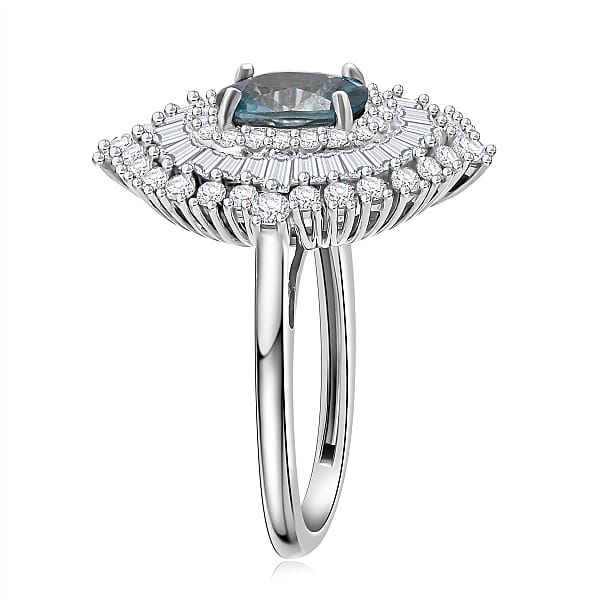Shop Lc D'Joy Premium Cambodian Blue Zircon And Moissanite 3.50 Ctw Regal Halo Ring In Rhodium Over Sterling Silver