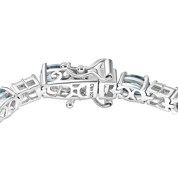Shop Lc D'Joy Premium Cambodian Blue Zircon And Moissanite 12.85 Ctw Floral Blue Vines Bracelet In Rhodium Over Sterling Silver (6.50 In)