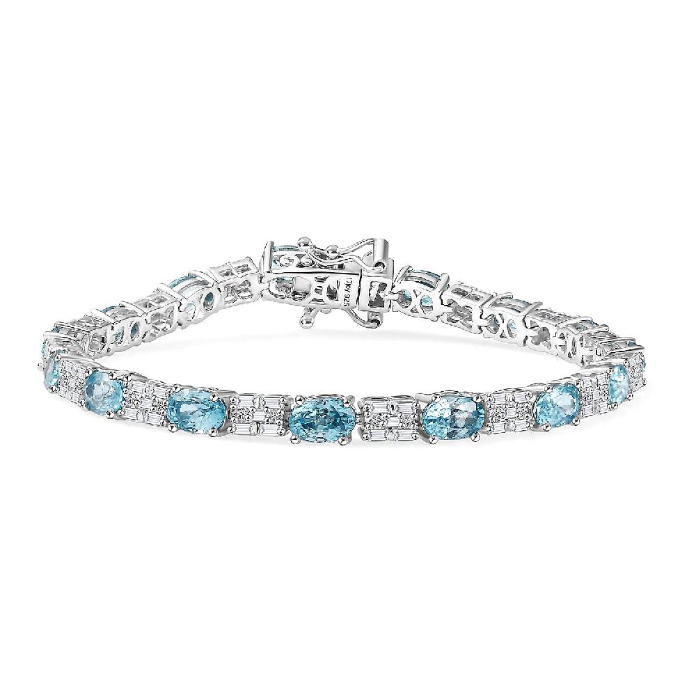 shop lc D'Joy Premium Cambodian Blue Zircon and Moissanite 12.85 ctw Floral Blue Vines Bracelet in Rhodium Over Sterling Silver (6.50 In)
