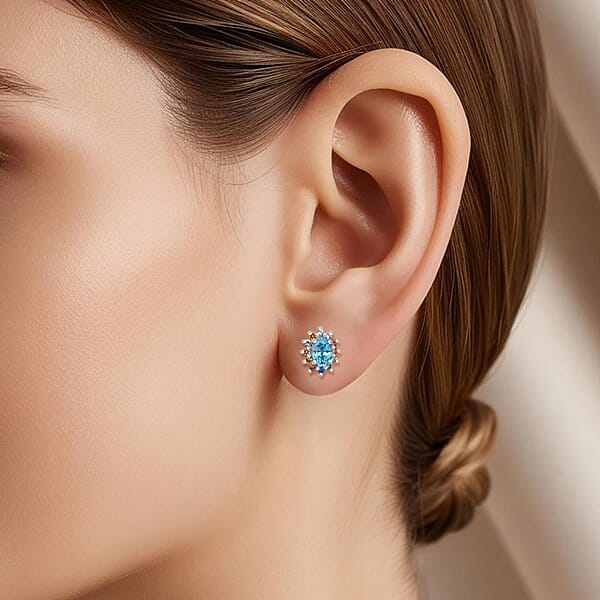 Shop Lc D'Joy Premium Cambodian Blue Zircon And Multi Sapphire 1.85 Ctw Royal Bloom Earrings In Rhodium Over Sterling Silver