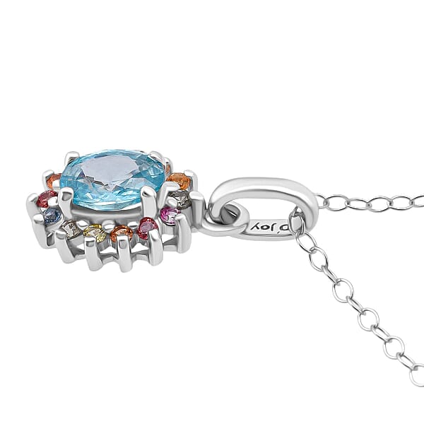 Shop Lc D'Joy Premium Cambodian Blue Zircon And Multi Sapphire 1.50 Ctw Royal Bloom Pendant Necklace In Rhodium Over Sterling Silver 20 Inches