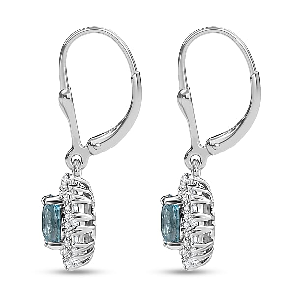 Shop Lc D'Joy Premium Camboidan Blue Zircon And Moissanite 3.25 Ctw Crown Halo Earrings In Rhodium Over Sterling Silver