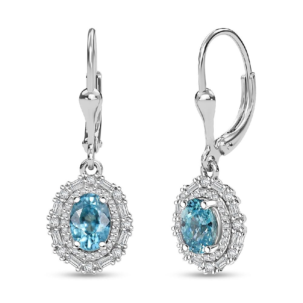 shop lc D'Joy Premium Camboidan Blue Zircon and Moissanite 3.25 ctw Crown Halo Earrings in Rhodium Over Sterling Silver