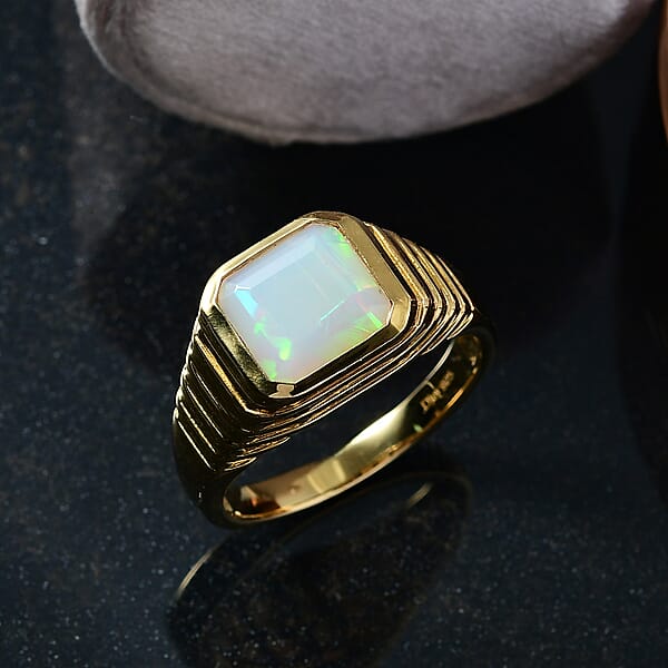 Shop Lc D'Joy Premium Ethiopian Welo Opal 2.50 Ctw Men's Ring In 18K Vermeil Yellow Gold Over Sterling Silver