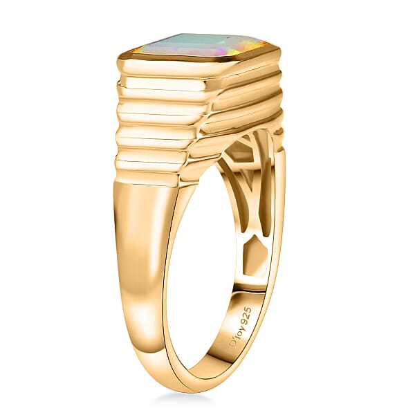 Shop Lc D'Joy Premium Ethiopian Welo Opal 2.50 Ctw Men's Ring In 18K Vermeil Yellow Gold Over Sterling Silver