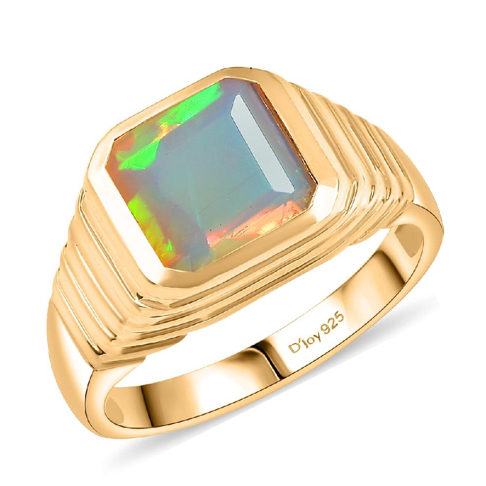 shop lc D'Joy Premium Ethiopian Welo Opal 2.50 ctw Men's Ring in 18K Vermeil Yellow Gold Over Sterling Silver