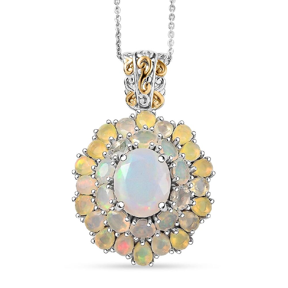 shop lc D'Joy Premium Ethiopian Welo Opal 5.30 ctw Bloom Pendant Necklace in 18K Vermeil YG and Rhodium Over Sterling Silver 20 Inches